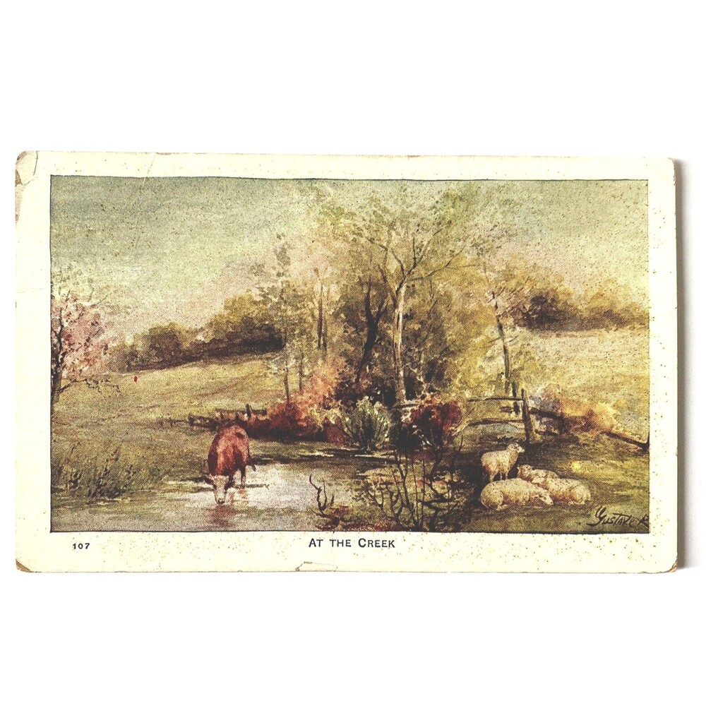 PostCard Newton North Carolina Cow Sheep Creek Trees 1911 Posted Franklin 1 Cent